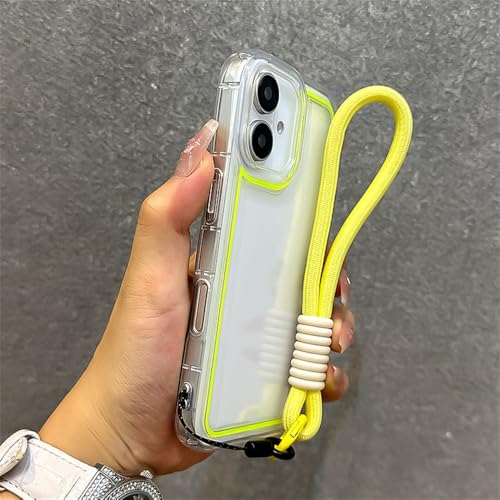 ADKOT Luxuriöse, neonfluoreszierende, leuchtende Hülle mit Handschlaufe und Lanyard für iPhone 11 12 13 14 15 Pro Max Plus, transparente Silikonhülle, gelb, für iPhone 13 ProMax von ADKOT