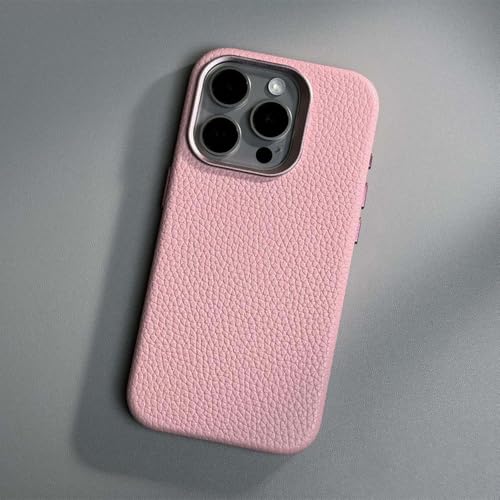 ADKOT Luxuriöse kabellose Ladehülle aus Leder für iPhone 16Pro 15Pro Max 15 14 13 Pro 12 Objektivschutzhülle, Pink, für iPhone 14 von ADKOT