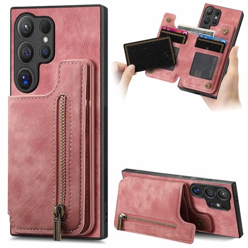 Leder-Handyhülle für Samsung Galaxy S23 FE S24 S22 Ultra Plus M15 A15 A25 A35 A55 A05 A05S A54 Brieftasche mit Kartenhülle, Pink, für Galaxy S21 FE von ADKOT