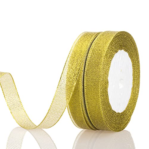 1,6 cm goldenes Glitzerband, 45,7 m glitzernde Metallic-Stoffbänder für Geschenke, Verpackung, Hochzeit, Party, Dekoration und Basteln von ADSUBHSJFAKK