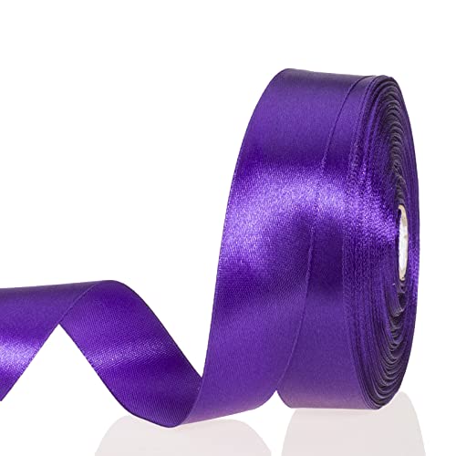 2,5 cm violettes einfarbiges Satinband, 45,7 m Bastelstoffband für Geschenkverpackungen, Blumensträuße, Hochzeit, Party, Dekoration von ADSUBHSJFAKK