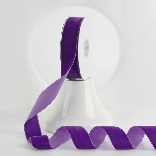 Violettes Samtband, 2,5 cm, einseitiges Nylon-Samtband, 2 Rollen, 20 Yards, violettes Weihnachtsband für Weihnachtsbaum, Geschenkverpackung, rustikaler Kranz, Samtschleife, Heimdekoration von ADSUBHSJFAKK