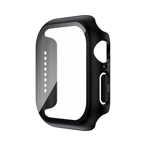 ADUSFRE Schutzhülle aus gehärtetem Glas für iWatch Serie 4/5/6/SE (44 mm), eingebauter HD-Displayschutz, kompatibel mit Apple Watch S4, S5, S6 SE (44 mm), Schwarz, ultradünn, Härtegrad 9H (1 Stück) von ADUSFRE