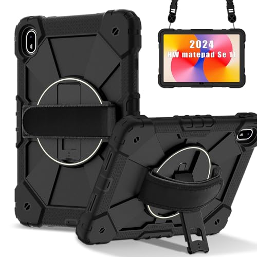 Tablet-Hülle Compatible with Huawei Matepad SE 11inch 2024 Shockproof Kids Case,[Kickstand] [Shoulder Strap] 360 Degree Rotating Hand Strap Stand Bracket Heavy Duty Rugged Cover Tablet-Startseite(Blac von ADVDJBV