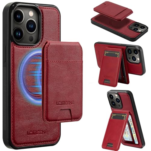 Telefonmode Kompatibel mit der iPhone 13 Pro-Handy-Magnethülle mit Kartenhalter, RFID-Blockierungsschutz, stoßfestem Leder, Magnetverschluss, Ständer, Schutzhülle mit kabellosem Laden Handyhülle(Red) von ADVDJBV