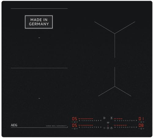 AEG Induktionskochfeld 60cm – Made inGermany – 4 Flex-Kochzonen mit kratzresistenter SaphirMatt-Oberfläche – SenseBoil verhindert Überkochen – Bridge für Kombination 2er Zonen – rahmenlos – TI64IB1FIZ von AEG