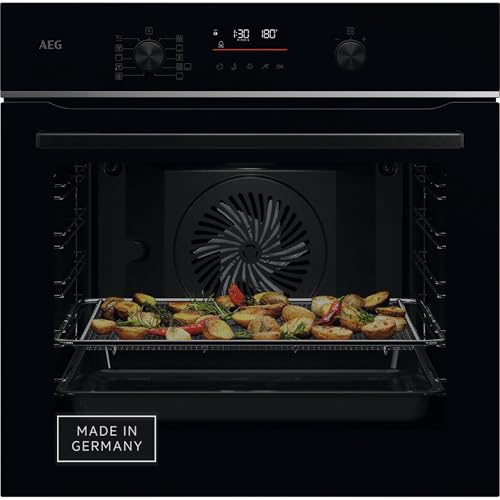 AEG Wifi Einbaubackofen – Serie 6 LED-Touchdisplay – Made in Germany – Pyrolyse Selbstreinigung – Kerntemperatursensor: Für Punktgenaues Garen – AirFry – 45 Automatikprogramme – Schwarz – TS6PB50WAB von AEG