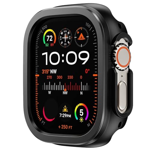 AEMALL 2-in-1-Schutzhülle aus Aluminiumlegierung und TPU für Apple Watch, 49 mm, 45 mm, 41 mm, Metallschutz für iWatch Ultra 2, Serie 9, 8, 7 (Schwarz, 45 mm) von AEMALL