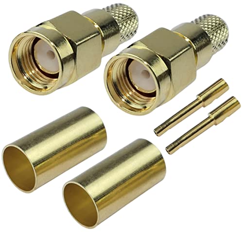 AERZETIX - C53389 - Satz von 2 Buchse steckverbinder anschlüsse verbinder stecker SMA-RP crimpen weibliche gerade für koaxialkabel H155 - farbe gold - aus metall von AERZETIX