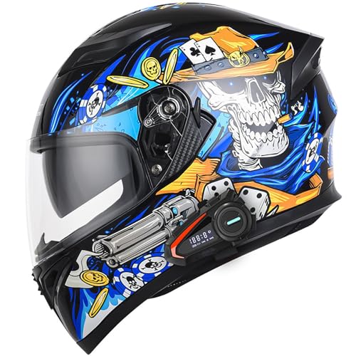 Integralhelm Herren mit Bluetooth Klapphelm Motorrad, Modularer Helm mit Doppelvisier ECE Zertifiziert Integralhelm, Mit Eingebautem Mikrofon für Automatische Reaktion B,XXL=63-64CM von AFAGUEEUPD