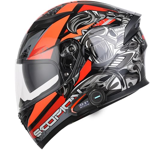 Integralhelm Herren mit Bluetooth Klapphelm Motorrad, Modularer Helm mit Doppelvisier ECE Zertifiziert Integralhelm, Mit Eingebautem Mikrofon für Automatische Reaktion C,XXL=63-64CM von AFAGUEEUPD