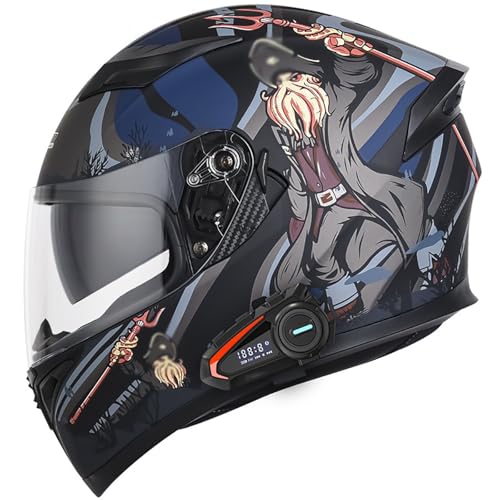 Integralhelm Herren mit Bluetooth Klapphelm Motorrad, Modularer Helm mit Doppelvisier ECE Zertifiziert Integralhelm, Mit Eingebautem Mikrofon für Automatische Reaktion D,L=59-60CM von AFAGUEEUPD