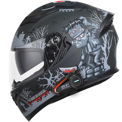 Integralhelm Herren mit Bluetooth Klapphelm Motorrad, Modularer Helm mit Doppelvisier ECE Zertifiziert Integralhelm, Mit Eingebautem Mikrofon für Automatische Reaktion H,XL=61-62CM von AFAGUEEUPD