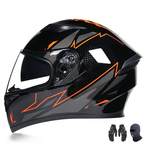 Motorradhelm, Klapphelm für Damen und Herren, Doppelspiegel-Heckflügel-Halbvollabdeckung, Klapphelm für alle Jahreszeiten, ECE-zertifiziert D,L=59-60CM von AFAGUEEUPD