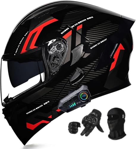 Motorradhelm Bluetooth Modularhelm, Integralhelm mit Doppelvisier und Ohrhörern mit Doppellautsprecher, Automatische Anrufannahme, ECE-Zulassung D,M=57-58 cm von AFAGUEEUPD