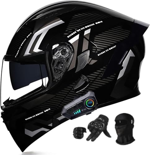 Motorradhelm Bluetooth Modularhelm, Integralhelm mit Doppelvisier und Ohrhörern mit Doppellautsprecher, Automatische Anrufannahme, ECE-Zulassung H,XL=61-62 cm von AFAGUEEUPD