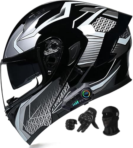 Motorradhelm Bluetooth Modularhelm, Integralhelm mit Doppelvisier und Ohrhörern mit Doppellautsprecher, Automatische Anrufannahme, ECE-Zulassung K,M=57-58 cm von AFAGUEEUPD