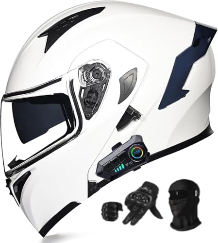 Motorradhelm Bluetooth Modularhelm, Integralhelm mit Doppelvisier und Ohrhörern mit Doppellautsprecher, Automatische Anrufannahme, ECE-Zulassung M,XXL=63-64 cm von AFAGUEEUPD