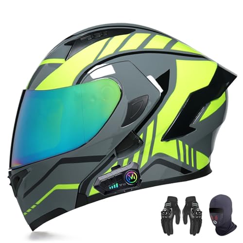 Motorradhelm für Herren mit Bluetooth Klapphelm Motorrad mit Doppelvisier ECE Zertifiziert Integralhelm, mit Eingebautem Mikrofon für Automatische Reaktion A,XL=61-62CM von AFAGUEEUPD