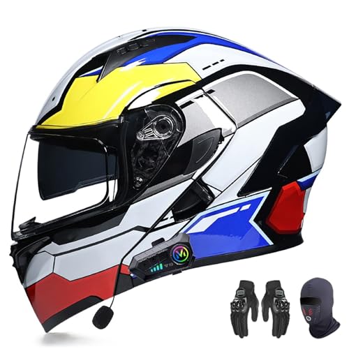 Motorradhelm für Herren mit Bluetooth Klapphelm Motorrad mit Doppelvisier ECE Zertifiziert Integralhelm, mit Eingebautem Mikrofon für Automatische Reaktion C,XL=61-62CM von AFAGUEEUPD