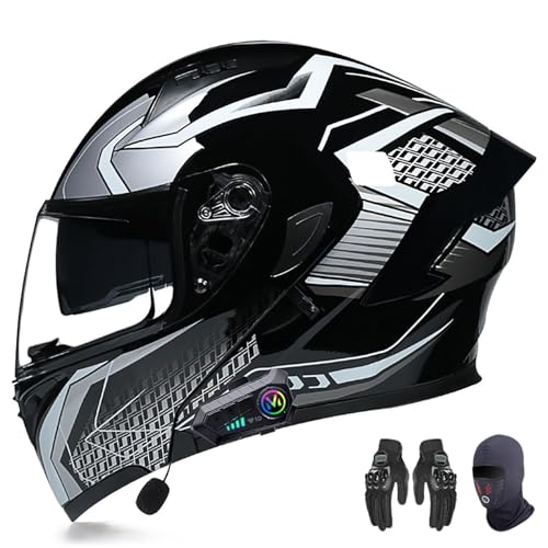 Motorradhelm für Herren mit Bluetooth Klapphelm Motorrad mit Doppelvisier ECE Zertifiziert Integralhelm, mit Eingebautem Mikrofon für Automatische Reaktion D,XXL=63-64CM von AFAGUEEUPD