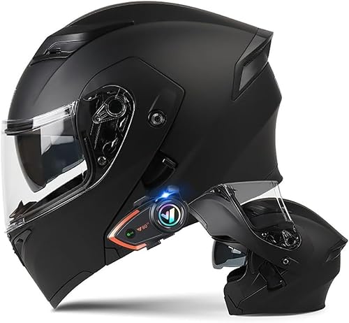 Motorradhelm mit Bluetooth Klapphelm Doppelvisier Modularer Helm ECE Zertifiziert Integralhelm mit Mikrofon für Automatische Reaktion Intercom Sturzhelm A,XXL=63~64cm von AFAGUEEUPD