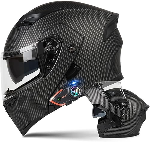 Motorradhelm mit Bluetooth Klapphelm Doppelvisier Modularer Helm ECE Zertifiziert Integralhelm mit Mikrofon für Automatische Reaktion Intercom Sturzhelm C,XL=61~62cm von AFAGUEEUPD