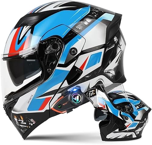 Motorradhelm mit Bluetooth Klapphelm Doppelvisier Modularer Helm ECE Zertifiziert Integralhelm mit Mikrofon für Automatische Reaktion Intercom Sturzhelm C,XL=61~62cm von AFAGUEEUPD