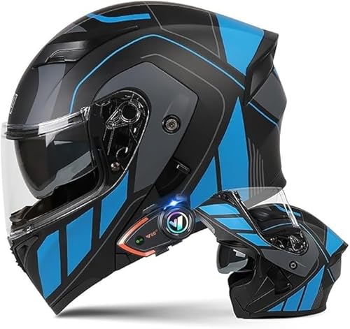 Motorradhelm mit Bluetooth Klapphelm Doppelvisier Modularer Helm ECE Zertifiziert Integralhelm mit Mikrofon für Automatische Reaktion Intercom Sturzhelm H,XXL=63~64cm von AFAGUEEUPD