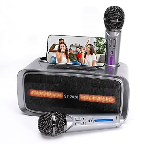 AFAITH Karaoke Maschine Anlage mit 2 Kabellose Mikrofonen, Tragbare Bluetooth PA Lautsprecher Musik Box für Party Erwachsene Kinder, 20-Watt, LED-Licht, Einstellbare Echo- und Mikrofonlautstärke von AFAITH