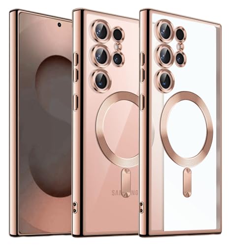 AFENGBOX für Samsung Galaxy S25 Ultra 5G Hülle,Samsung S 25 Ultra Magnetisch Handyhülle mit Kameraschutz,[Nie Vergilbung] Ultra Dünn Männer Frauen Clear Case für Galaxy S25 Ultra,Rosa Gold von AFENGBOX