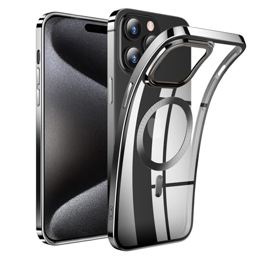 Hülle für iPhone 15 Pro Max Kompatibel mit MagSafe,Ultra Dünn Magnetisch Original Farbe iPhone Äußere Clear Case,Niemals Gelb Handyhülle Ati Fingerabdruck Schutzhülle für iPhone 15 Pro Max,Schwarz von AFENGBOX