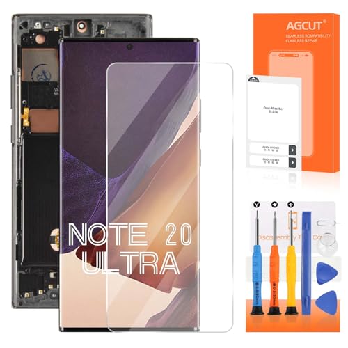 OLED Ersatzbildschirm für Samsung Galaxy Note 20 Ultra, LCD-Display SM-N985 SM-N986U, LCD-Digitizer, Touch-Montage, Schwarz mit Rahmen (unterstützt Fingerabdruck) von AGCUT