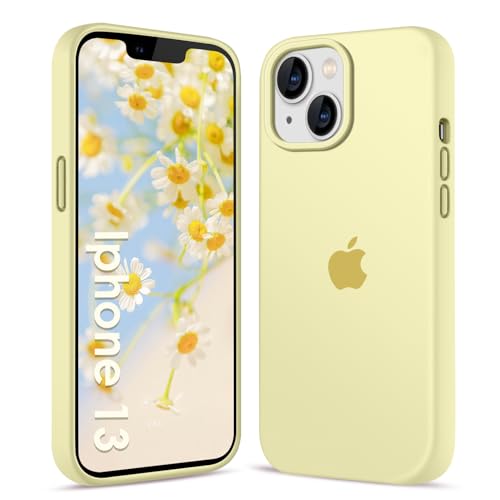 AGGPLTO Hülle für iPhone 13 6.1", Flüssig Silikon Case, Ultra Dünn Ganzkörper Schutzhülle, 4-lagige Stoßfeste Struktur, Weiches Kratzfestes Mikrofaserfutter, Für Männer und Frauen - Hellgelb von AGGPLTO