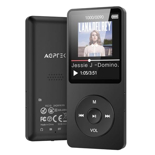 AGPTEK MP3 Player 32GB Bluetooth 5.0, 1.8 Zoll 70 Stunden Wiedergabezeit Digital Kinder MP3 Player mit FM Radio, bis zu 128G,(Ohne Kopfhörer) Schwarz von AGPTEK