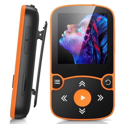 AGPTEK MP3 Player Bluetooth 5.3 Sport 64GB mit 1,5 Zoll TFT Farbbildschirm, Mini Musik Player mit Clip, Unterstützt bis 128GB TF Karte, mit unabhängiger Lautstärketaste, Orange von AGPTEK