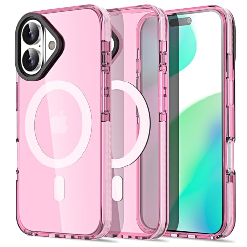 AICase Neon Pink Transparente Handyhülle für iPhone 16 Kompatibel mit MagSafe,Trendy Frauen Mädchen Ästhetik Preppy Bunt Farbig Niedlich Magnet Mag Safe Helle Schutzhülle Jelly Aura Cover von AICase