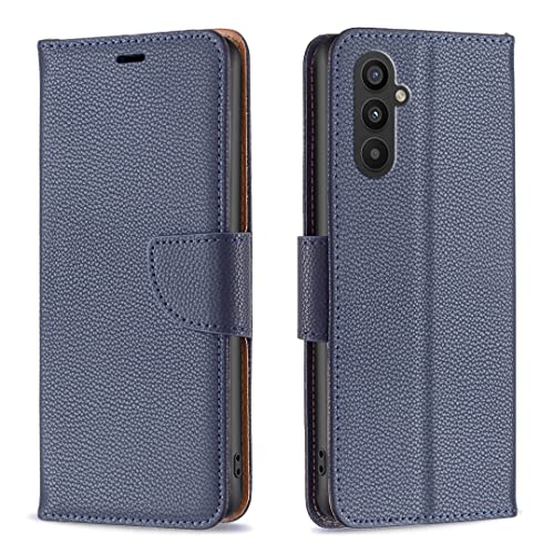 AIFILLE Kompatibel mit Samsung Galaxy A24 4G Handyhülle Lederhülle mit Handschlaufe Kartenfächer Standfunktion Leder Handy Hüllen Litschi Textur Book Design Flip Case Stoßfest Schutzhülle Navy Blau von AIFILLE