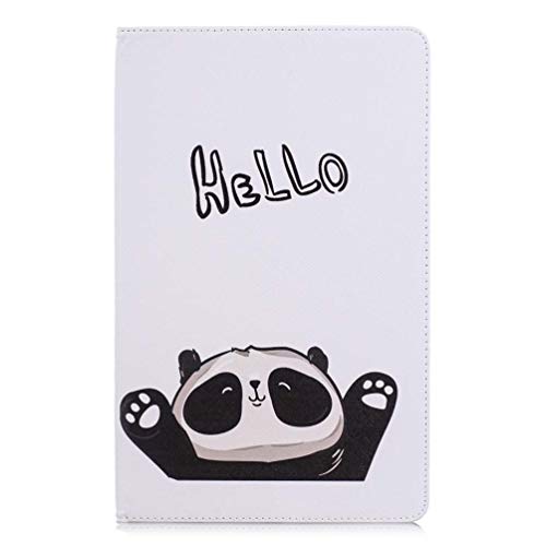 AIFILLE Kompatibel mit Samsung Tab A 2018 10.5 Zoll T590 Hülle Tasche Muster Hello Panda Tier Klapphülle Brieftasche 360 Ganzkörper Schutzhülle Bookstyle Folio Wallet Weiß Case Ständer Lederhülle von AIFILLE