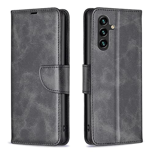 AIFILLE Schutzhülle Kompatibel mit Samsung Galaxy A35 5G Hülle Schwarz Retro Einfarbig Flip Leder Handytasche Wallet Case Cover mit Ständer Funktion Kreditkarten Slots und Magnetverschluss Handyhülle von AIFILLE