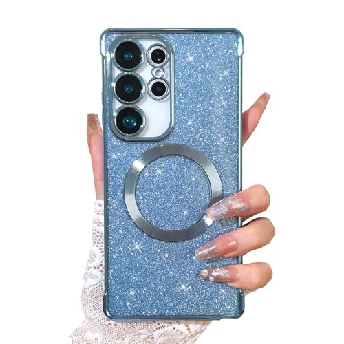 AIGOMARA Magnetische Hülle für S25 Ultra [Kompatibel mit Magsafe] Glitzer Bling Hülle für Frauen Mädchen Stoßfest Weiche TPU Schutzhülle Handyhülle, Blau von AIGOMARA