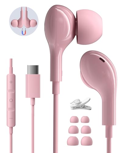 USB C Kopfhörer für iPhone 15 16 Pro Max HiFi Stereo USB C Headset In-Ear Kopfhörer mit Kabel USB C Kopfhörer für Samsung Galaxy S24 S23 Ultra S22 A55 A34 A54 5G Pixel 8 7a Xiaomi 14 Huawei Rosa von AILZPXX