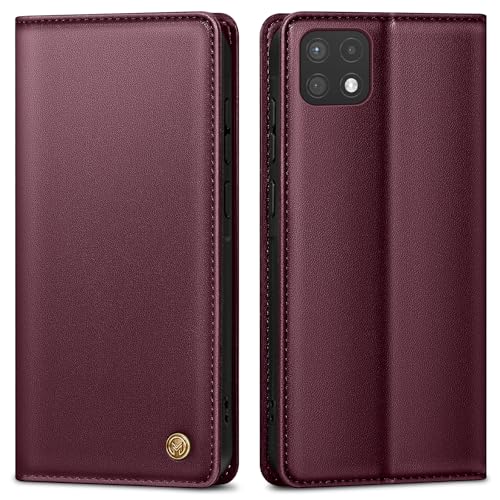 AIMOYU Handyhülle für Samsung Galaxy A22 5G Hülle,Premium Lederhülle Schutzhülle Tasche für Samsung A22 Hülle Wallet Kartenfach Standfunktion Klappbar Flip Case für Galaxy A22 5G Hülle,Weinrot von AIMOYU