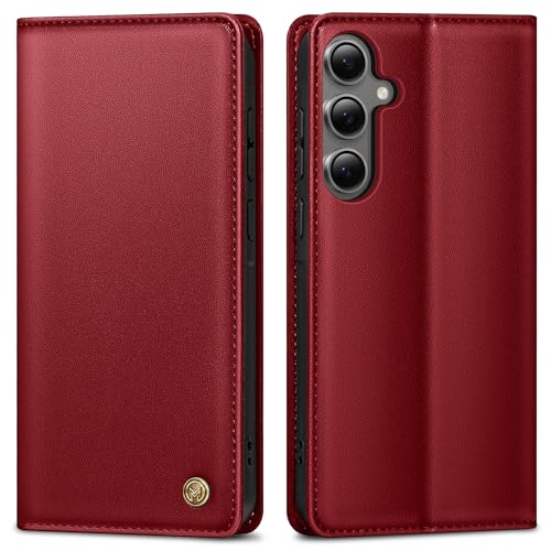 AIMOYU Handyhülle für Samsung Galaxy S24 FE Hülle,Premium Lederhülle Schutzhülle Tasche für Samsung S24 FE Hülle Wallet Kartenfach Standfunktion Klappbar Flip Case für Galaxy S24 FE Hülle,Rot von AIMOYU