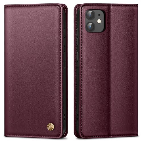 AIMOYU Handyhülle für iPhone 11 Hülle,Premium Lederhülle Schutzhülle Tasche für iPhone 11 Hülle Wallet Kartenfach Standfunktion Klappbar Flip Case für iPhone 11 Hülle,Weinrot von AIMOYU