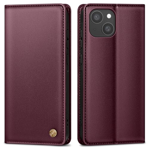 AIMOYU Handyhülle für iPhone 14 Plus Hülle,Premium Lederhülle Schutzhülle Tasche für iPhone 14 Plus Hülle Wallet Kartenfach Standfunktion Klappbar Flip Case für iPhone 14 Plus Hülle,Weinrot von AIMOYU