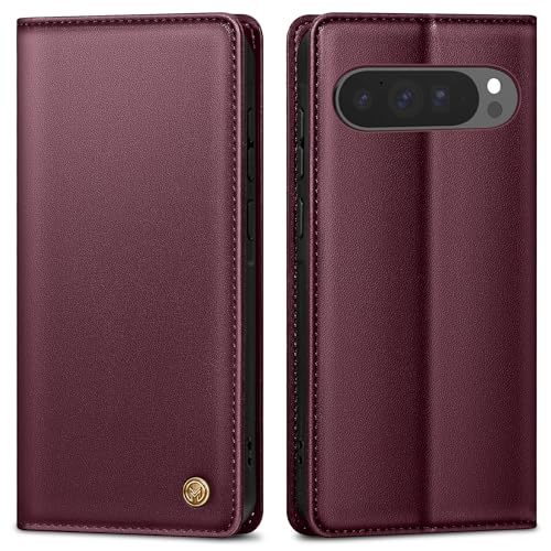 Handyhülle für Google Pixel 9 Pro XL Hülle,Premium Lederhülle Schutzhülle Tasche für Google 9 Pro XL Hülle Wallet Kartenfach Standfunktion Klappbar Flip Case für Pixel 9 Pro XL Hülle,Weinrot von AIMOYU