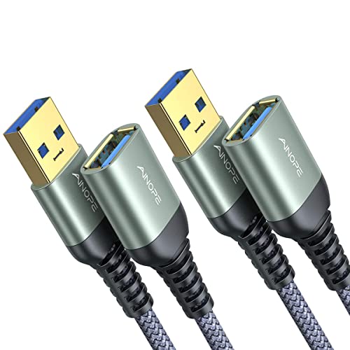 2 Stück 2M USB Verlängerung Kabel AINOPE USB 3.0 Verlängerungskabel A Stecker auf A Buchse mit eleganten Alluminiumsteckern, Nylon Stoffmantel für Kartenlesegerät,Tastatur, Drucker, Scanner, Kamera von AINOPE