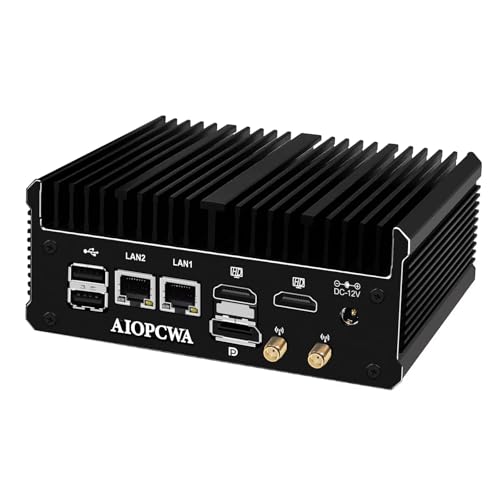 AIOPCWA Industrie PC, Mini PC lüfterlos mit N100, 2 × 2.5GbE i226V LAN Ports, 2 × COM RS232, WiFi/BT, Fanless Mini Desktop Computer, 16GB RAM 256GB NVMe SSD, Windows 11 Pro von AIOPCWA