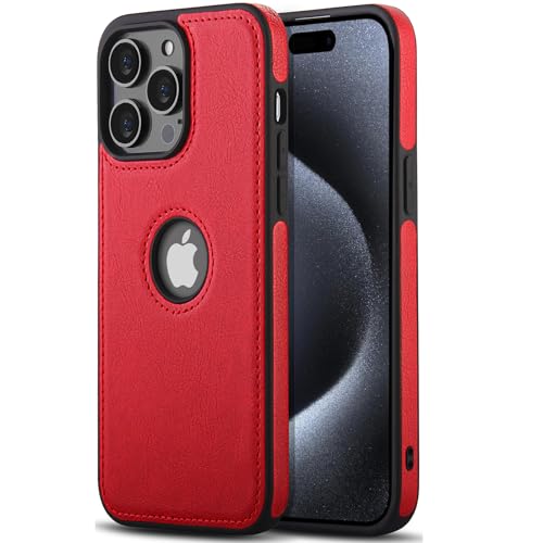 AIOVETEAB Hülle für iPhone 15 Pro Premium PU Leder Anti-Rutsch Anti-Kratzer Stoßfest Vollständige Schutzhülle Handyhüllen Case Cover Kompatibel mit iPhone 15 Pro(Rot) von AIOVETEAB